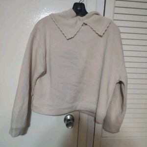Zara Beige Ribbed Collar Sweater